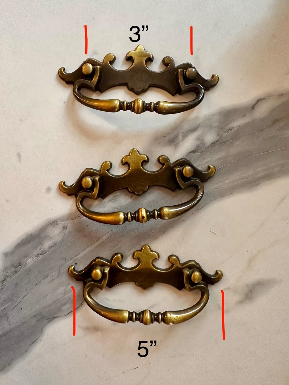 🆓📦 Vintage Amerock Colonial "Batwing" Drawer Pulls 1968 - Set of 3 (No Screws)